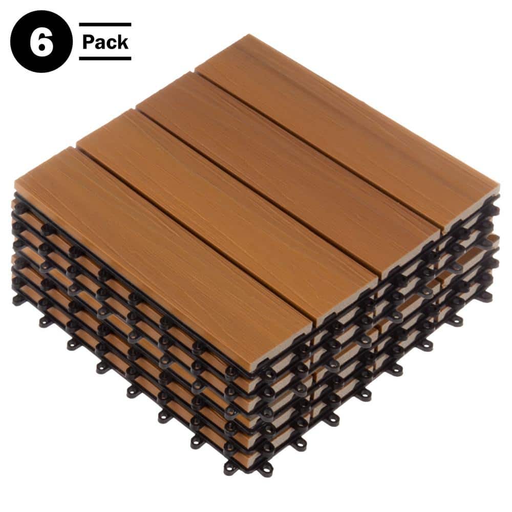 Brown Woodgrain Composite Interlocking Outdoor Deck Tiles - 11.63" x 11.63"