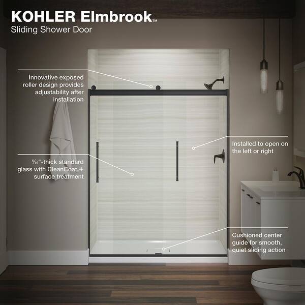 KOHLER Elmbrook 44-48 in. W x 74 in. H Sliding Frameless Shower Door in Matte Black with Crystal Clear Glass