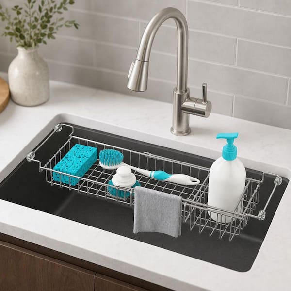 Wudkey Silver Stainless Steel Over The Kitchen Sink Caddy