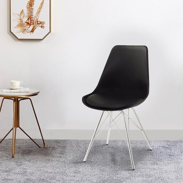 Benjara Black Contemporary Fabric, Modern Chrome Base Dining Chairs