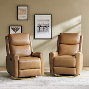 Andrea Camel 0.25" Transitional Genuine Leather Swivel Rocker Recliner Set of 2