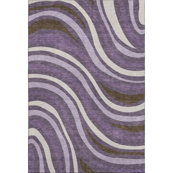 Mayfield Premium Machine Washable Abstract AMF2490 Plum 3 ft. x 5 ft. Area Rug