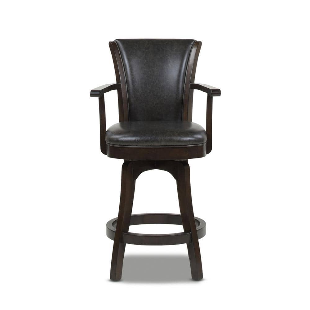 Williams 27" Swivel Counter Height Bar Stool in Vintage Black Faux Leather and Wood