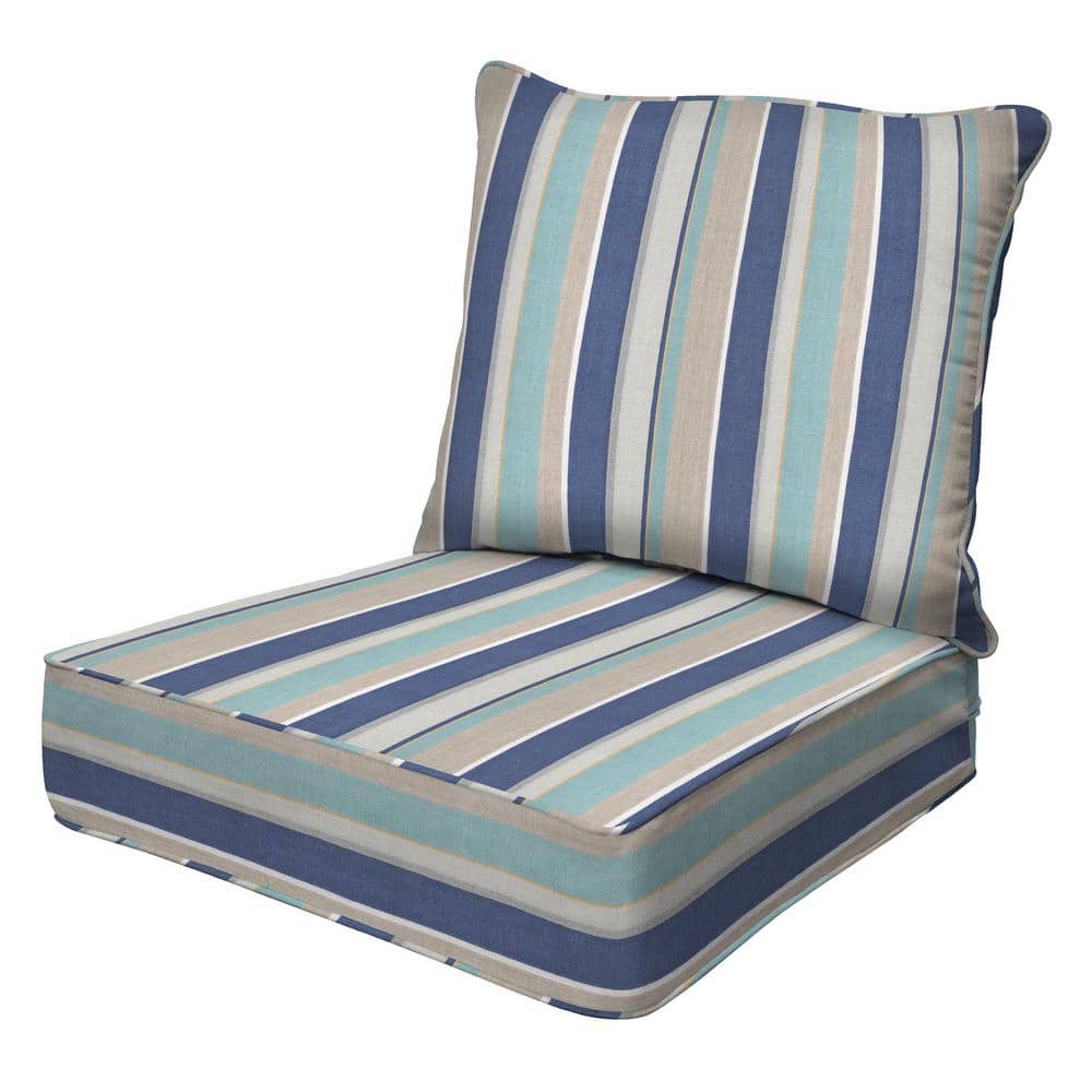 Outdoor Deep Seating Lounge Chair Cushion in Stripe Blue and Beige