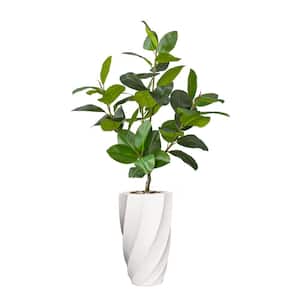 Real touch 68 in. fake Rubber tree in a fiberstone planter