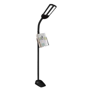 52 in. to 62 in. Black Dual Shade LED Floor Lamp with USB Charging Station