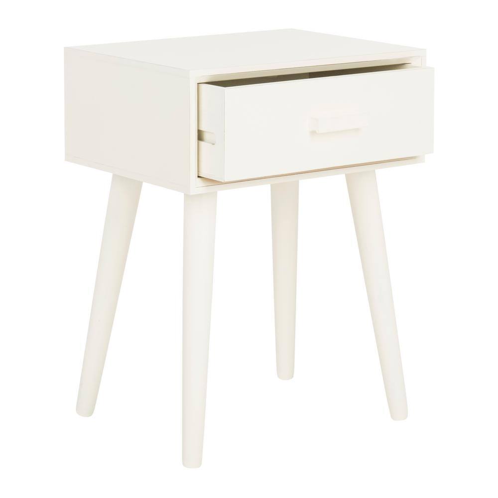 Lyle Transitional Rectangular Pine Wood Side Table with Storage - Distressed White
