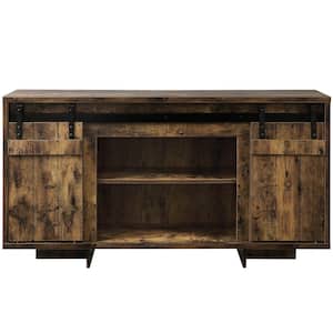 Bellarosa 16 in. Rustic Oak TV Console Fits TV up to 60 in. with Shelves and Sliding Doors