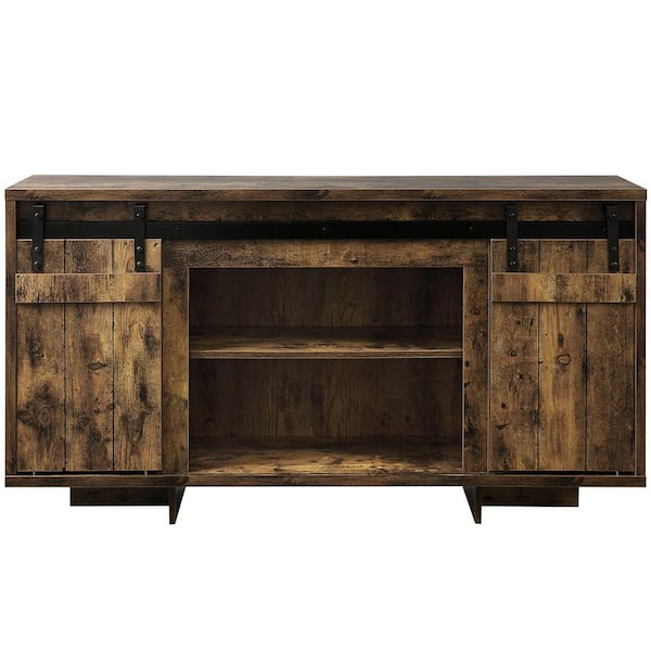 Acme Furniture Bellarosa 16 in. Rustic Oak TV Console Fits TV up to 60 in. with Shelves and Sliding Doors
