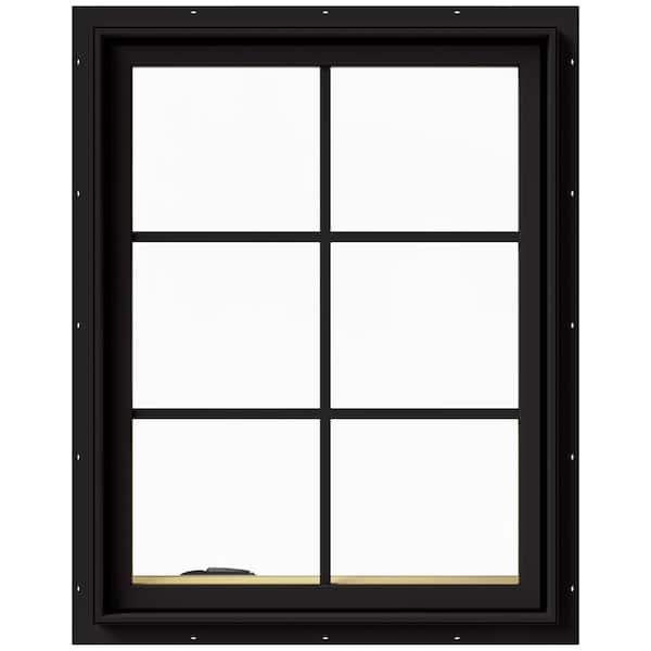 JELD-WEN 28 in. x 36 in. W-2500 Series Black Painted Clad Wood Left-Handed Casement Window with Colonial Grids/Grilles