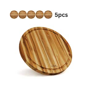 5-Piece Round Natural Brown Solid Teak Cutting Board Set with Juice Groove