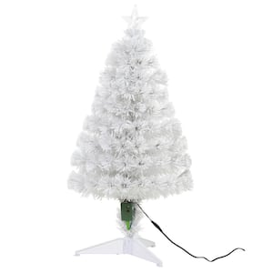3 ft. White Pre-Lit LED Spruce Artificial Christmas Tree with 90 User-Changeable Lights and Fiber Optic Color