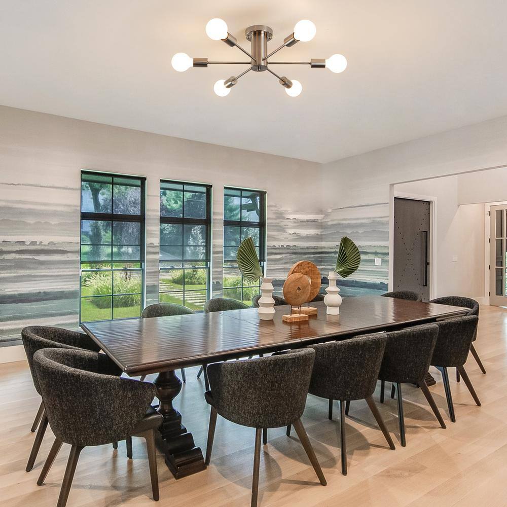 Nickel 6-Light Sputnik Linear Chandelier