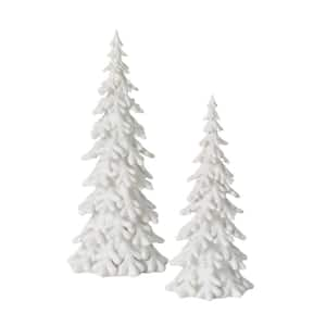 18.5 in.   and  14.5 in.  White Snow Covered Resin Pine Tree Set of 2