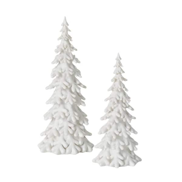 SULLIVANS 18.5 in.   and  14.5 in.  White Snow Covered Resin Pine Tree Set of 2