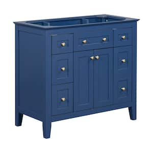 35.5 in. W x 17.8 in. D x 33.4 in. H Bath Vanity Cabinet without Top in Dark Blue with Six Drawers