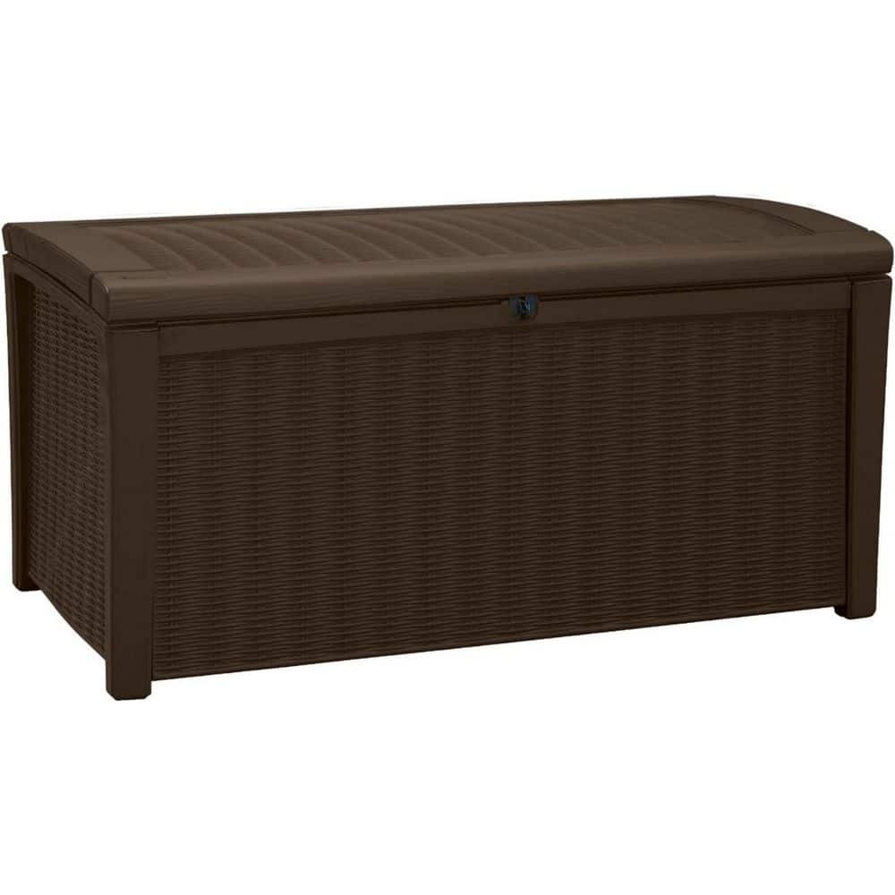110 Gal. Brown Resin Deck Box - for Patio Furniture, Outdoor Cushions, Gard