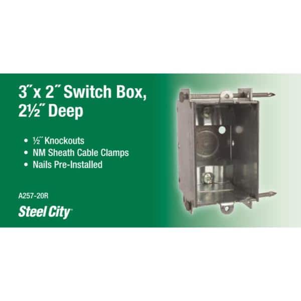 3 in. 2-1/2 in. Deep Metal Switch Box with Nails (A257-20R)