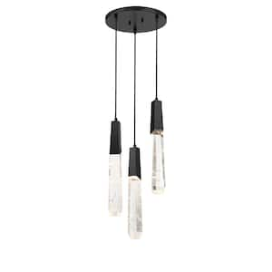 Drifting Droplets 6-Watt 3-Light Black Crystal Integrated LED Pan Pendant Light with Faux Rock Crystal Shades