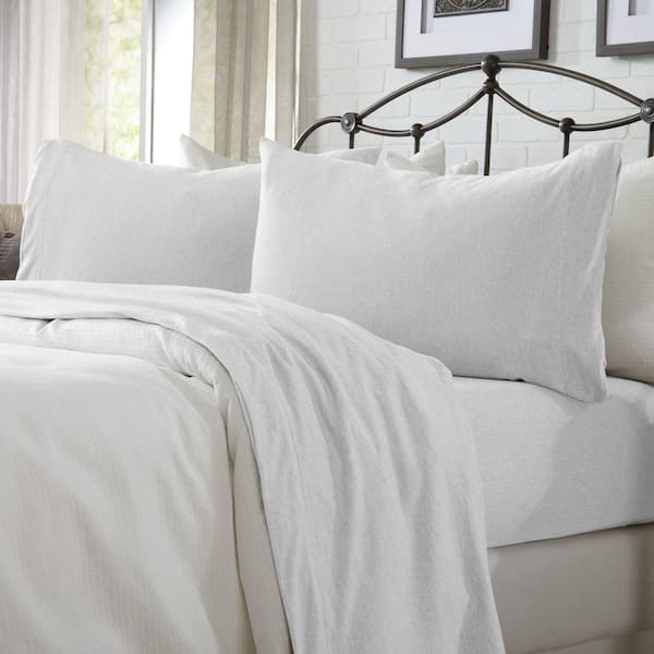 FRESHFOLDS 4-Piece Winter White Cotton Jersey Full Knit Deep Pocket Sheet Set