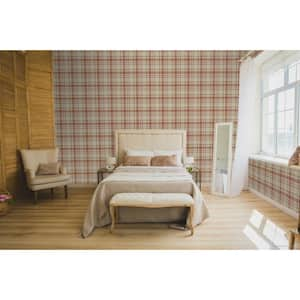 Spring Blossom Collection Check Plaid Red/Brown Matte Finish Non-Pasted Non-Woven Paper Wallpaper Roll