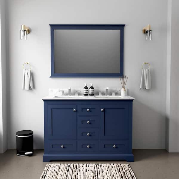 Dukes 48 in. W x 22 in. D Navy Blue Double Freestanding Bath Vanity with Carrara Marble Top