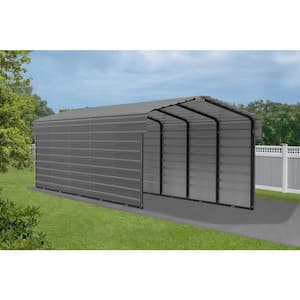 10 ft. W x 24 ft. D x 7 ft. H Charcoal Galvanized Steel Carport with 2-sided Enclosure