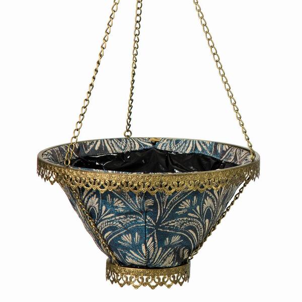 Bombay Outdoors Gold Avignon Hanging Planter With Blue Liner