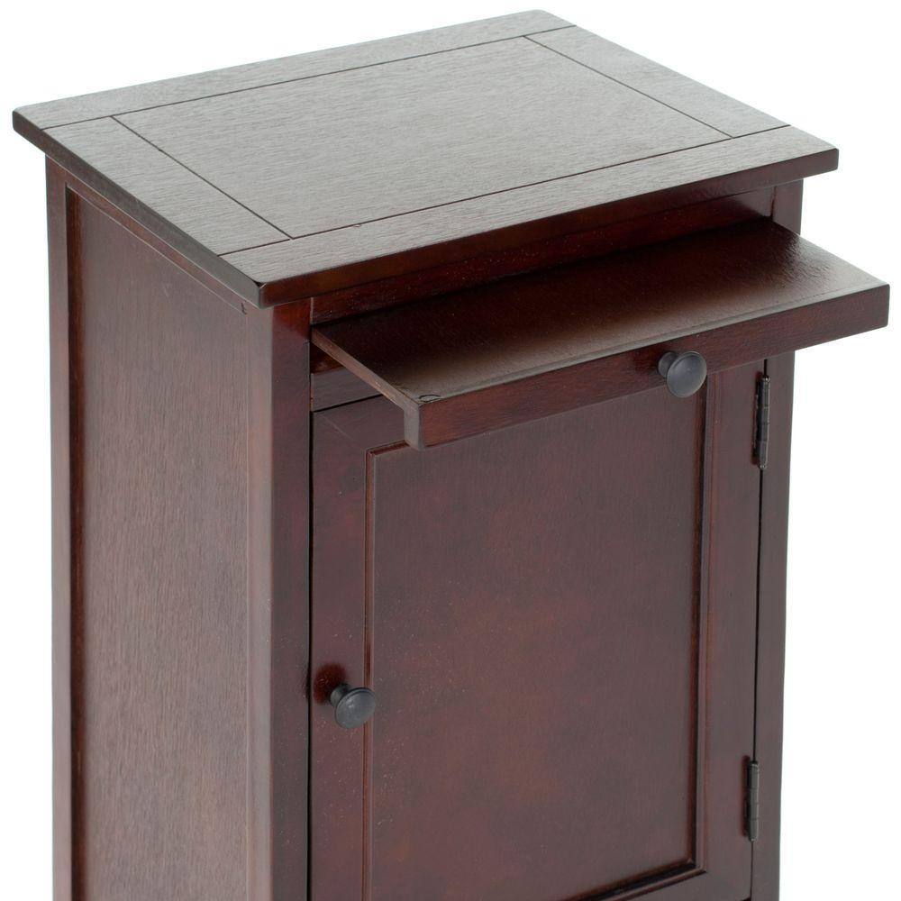 Dark Cherry Tall Accent Cabinet with Woven Basket