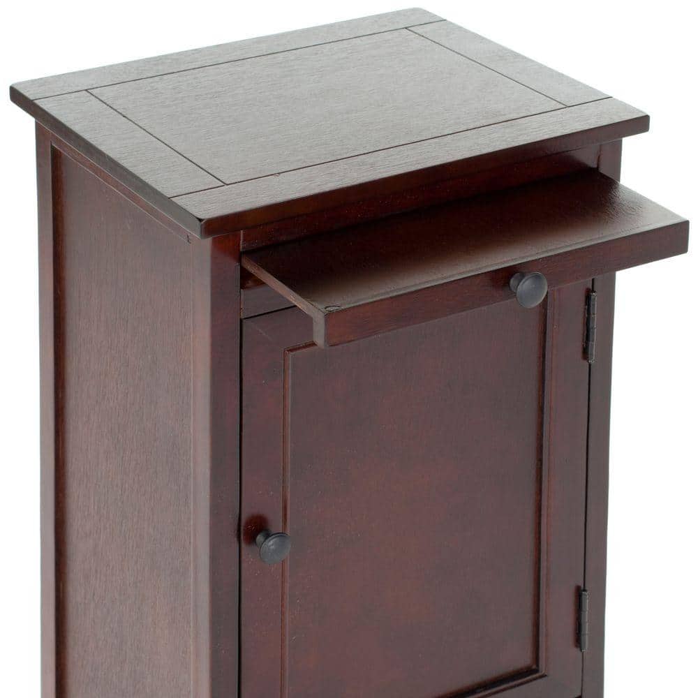 Dark Cherry Tall Accent Cabinet with Woven Basket