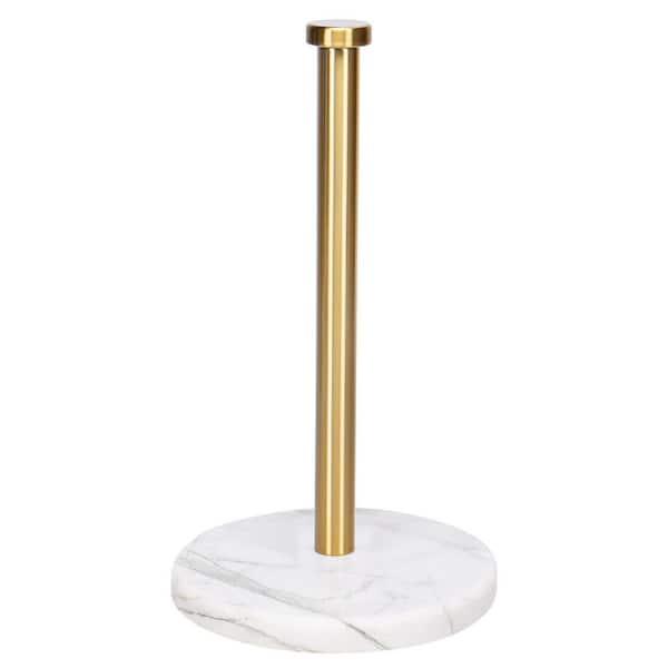 Standing Paper Towel Holder with Marble Base, Brushed Gold Finish, Fits Standard and Jumbo Rolls