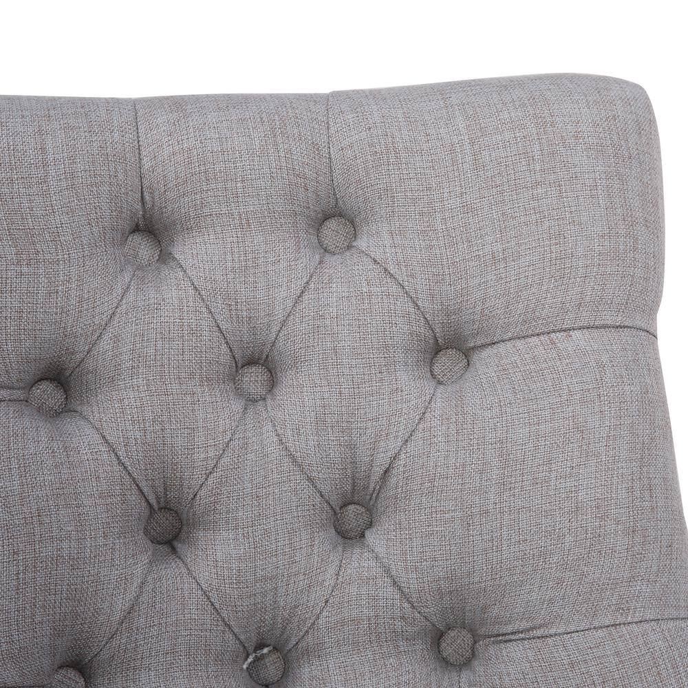 Elegant Gray Linen Upholstered High-Back Side Chair with Wood Accents
