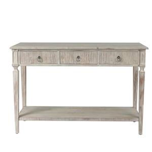 31.63 in. White Washed Wood 3-Drawer Console Table
