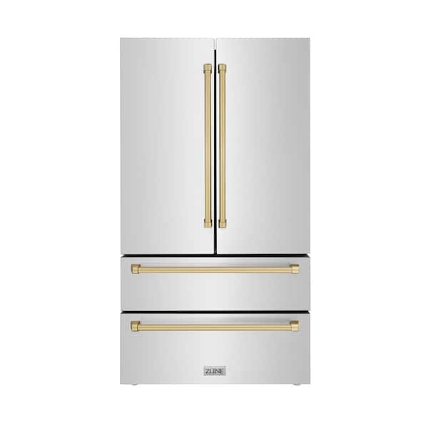 Autograph Edition 36 in. 4-Door French Door Refrigerator with Internal Ice Maker in Stainless Steel & Champagne Bronze