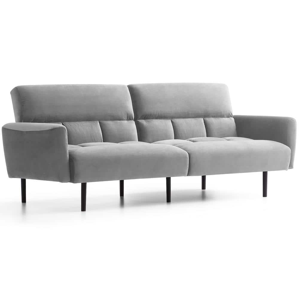 Lucid Comfort Collection Gray Velvet Futon Sofa Bed with Box Tufting ...