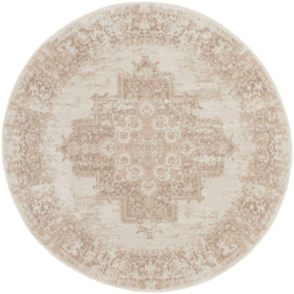 Nourison Grafix Ivory Beige 4 ft. x 4 ft. Center medallion Transitional Round Area Rug