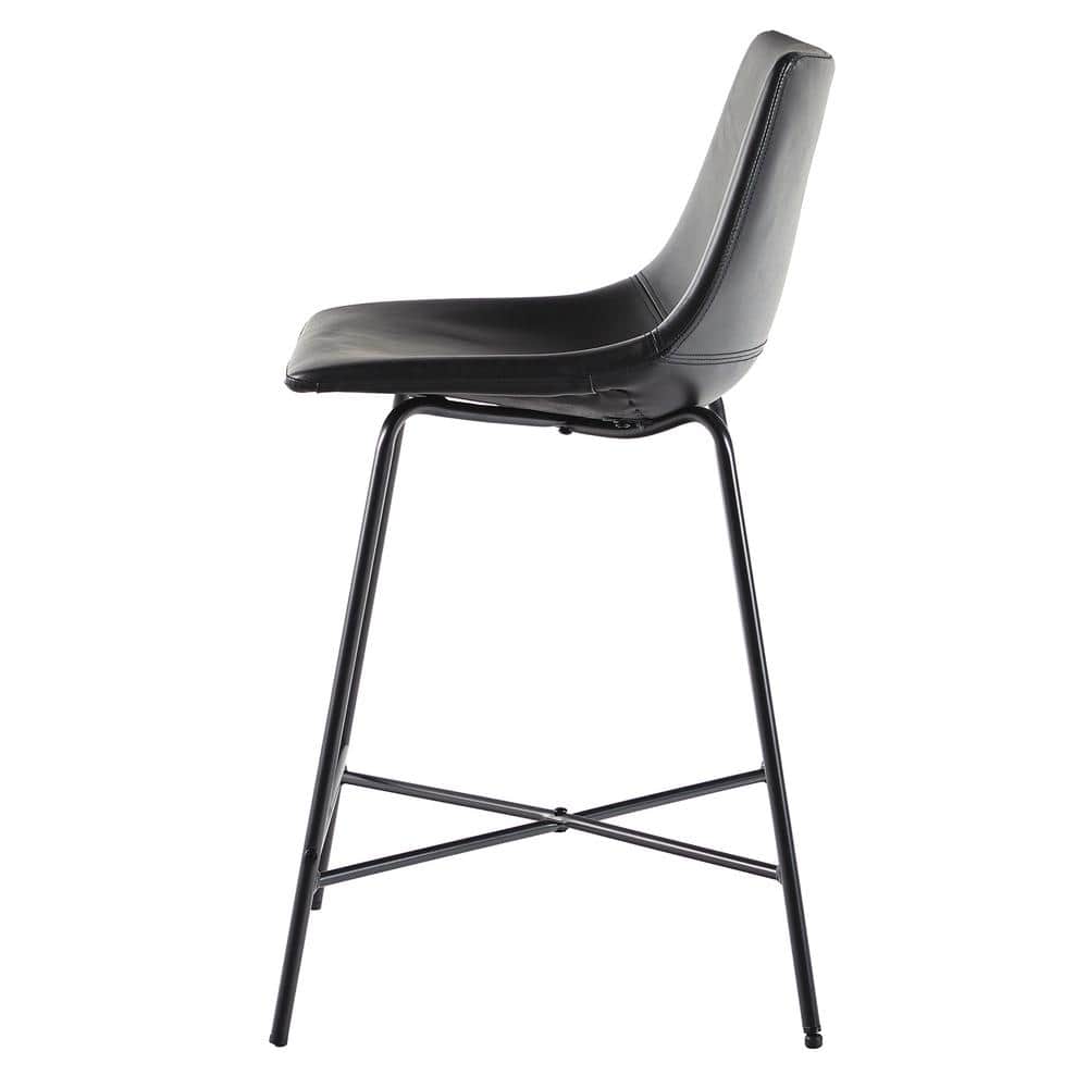 24" Black Faux Leather and Metal Counter Stools, Set of 2