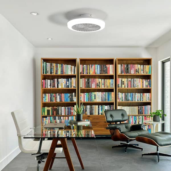 18 in. White Flush Mount Bladeless Ceiling Fan with LED Light, 6 Speed Wind and Remote Control Reversible DC Motor