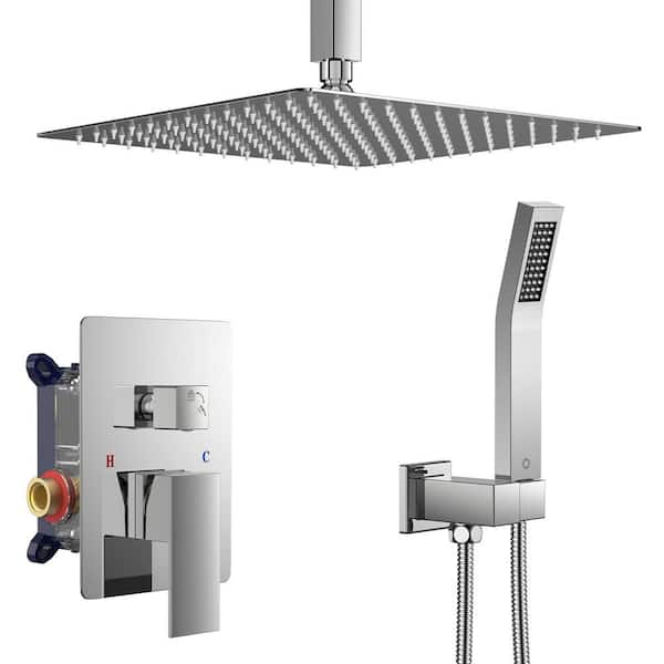 ANZA 10 in. 2-Jet High-Pressure Rainfall Bathroom Shower System in Polished Chrome with Square Head and Handheld Shower