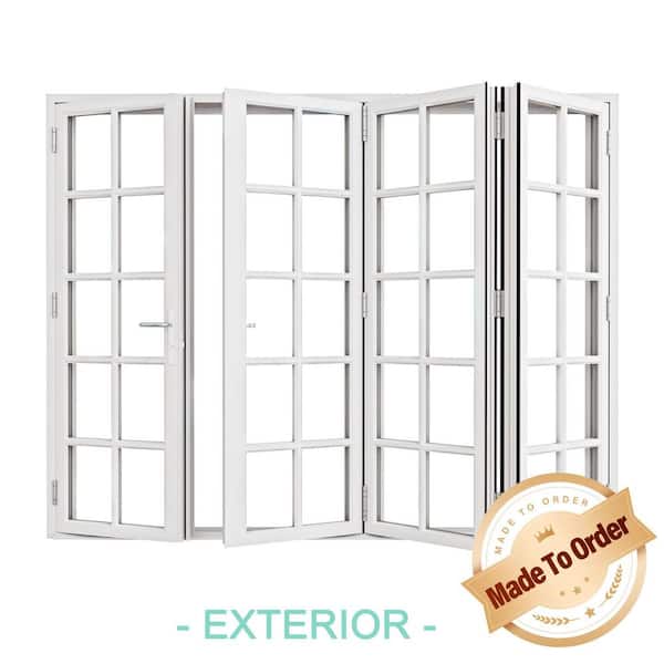 120 in. x 96 in. Right Swing/Outswing Double Tempered Glass White Aluminum Folding Patio Door