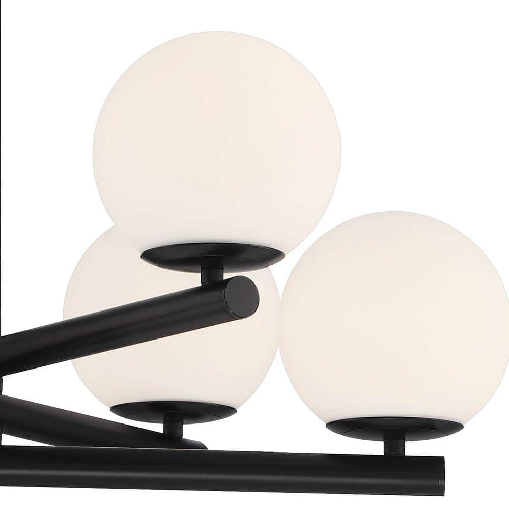 Matte Black 6-Light Chandelier with Opal Glass Shades