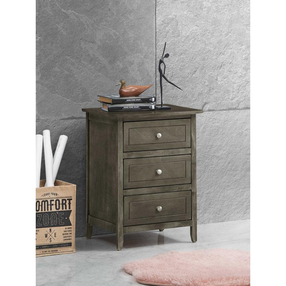 Daniel 3-Drawer Gray Nightstand (25 in. H x 19 in. W x 15 in. D)