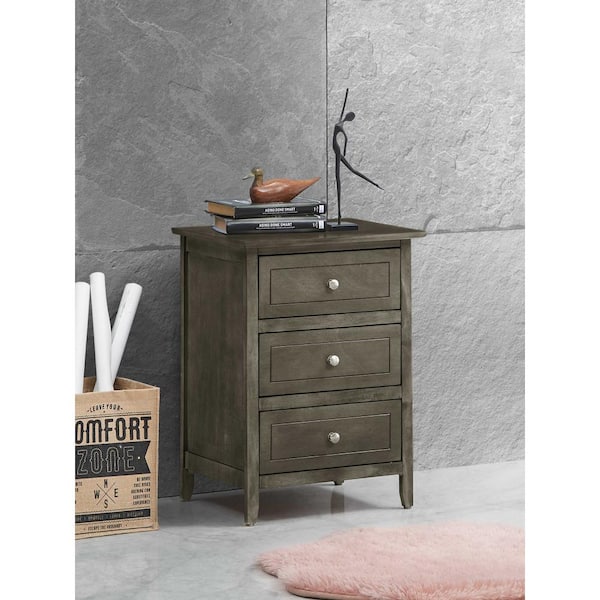 AndMakers Daniel 3-Drawer Gray Nightstand (25 in. H x 19 in. W x 15 in. D)