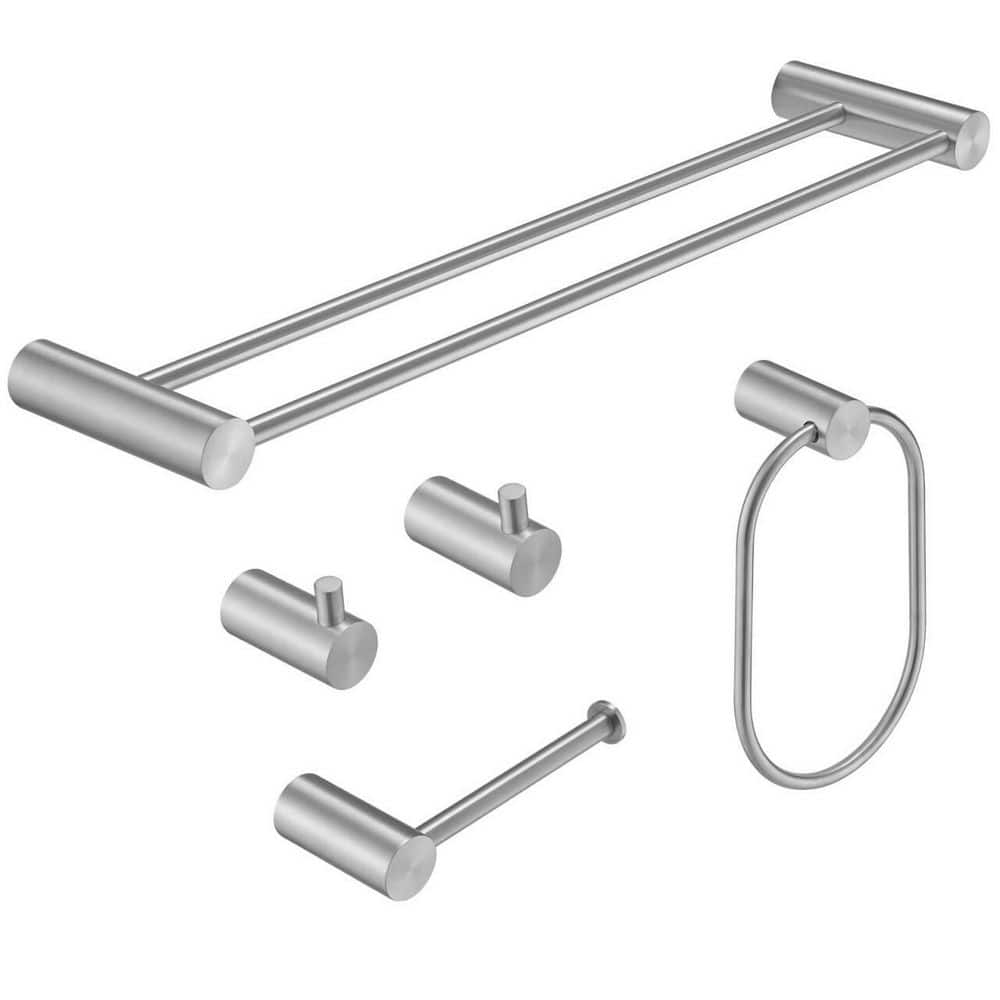 5-Piece Bath Hardware Set with 24 in. Towel Rack, Towel Bar Toilet Paper Holder Towel Ring Towel Hook in Brushed Nickel price history on PriceWatchPro