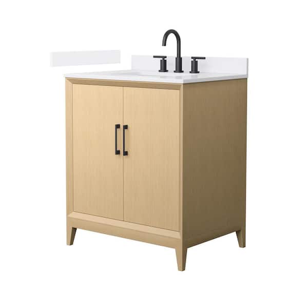 Janna 30 in. Single Freestanding White Oak Bath Vanity with White Quartz Top