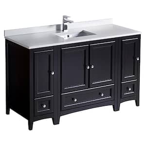 Oxford 60 in. Vanity in Espresso with Ceramic Vanity Top in White with White Basin and Mirror (Faucet Not Included)