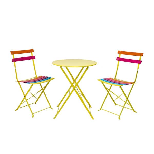 Alpine Corporation 32 in. Tall 3-Piece Metal Folding Bistro Set with Table and Chairs for Indoor/Outdoor Patio Dining, Multicolor