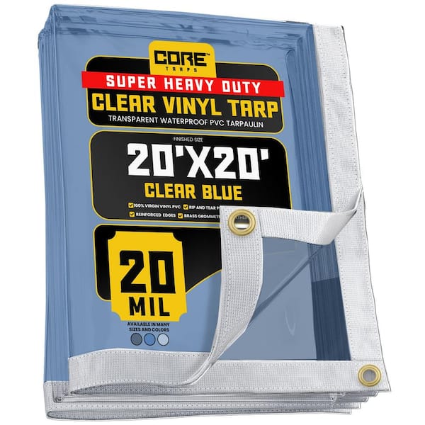 20 ft. x ft. 20 Clear Blue Extreme Heavy Duty 20 Mil Vinyl Plastic Tarp, Waterproof, UV Protection, With Metal Grommets