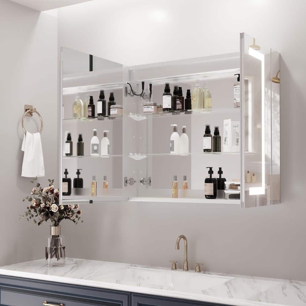 Modern Frameless Silver Glass LED Lighted Bathroom Medicine Cabinet