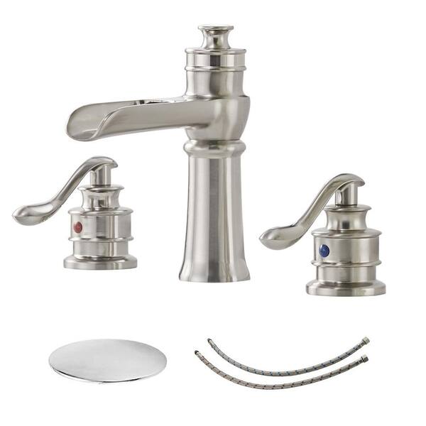 BWE 8 In. Waterfall Widespread 2-Handle Bathroom Faucet With Pop-up ...